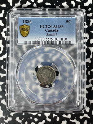 1886 Canada 5 Cents PCGS AU55 Lot#G159 Silver! Small '6' Variety