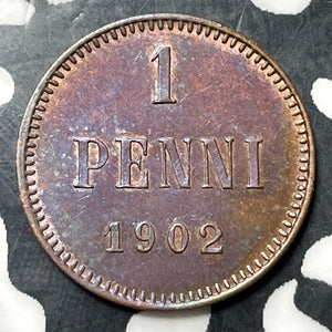 1902 Finland 1 Penni Lot#E7203 High Grade! Beautiful Toning!