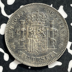 1891 Spain 1 Peseta Lot#JM9949 Silver! Nice!