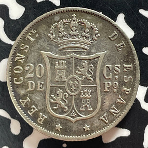 1885 Spanish Philippines 20 Centavos Lot#T4665 Silver!