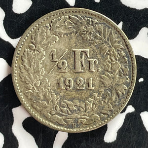 1921-B Switzerland 1/2 Franc Half Franc Lot#T7520 Silver!