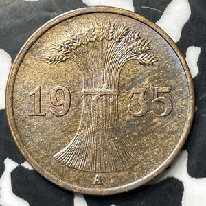 1935-A Germany 1 Pfennig Lot#E8694 High Grade! Beautiful!