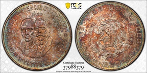 1960-Mo Mexico 10 Pesos PCGS MS65 Lot#G8678 Silver! Beautiful Toning!