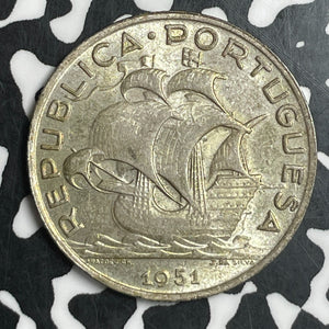 1951 Portugal 5 Escudos Lot#T6713 Silver! High Grade! Beautiful!