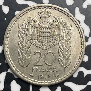 1947 Monaco 20 Francs Lot#C0914 High Grade! Beautiful!