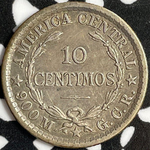 1910 Costa Rica 10 Centimos Lot#D8699 Silver! Nice!