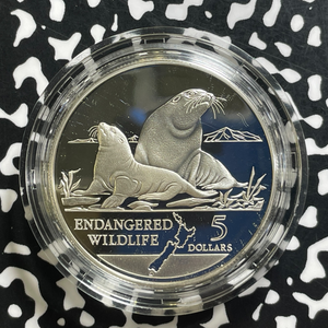 1993 New Zealand Hookers Sea Lion $5 Dollars Lot#B2718 Silver! Proof!
