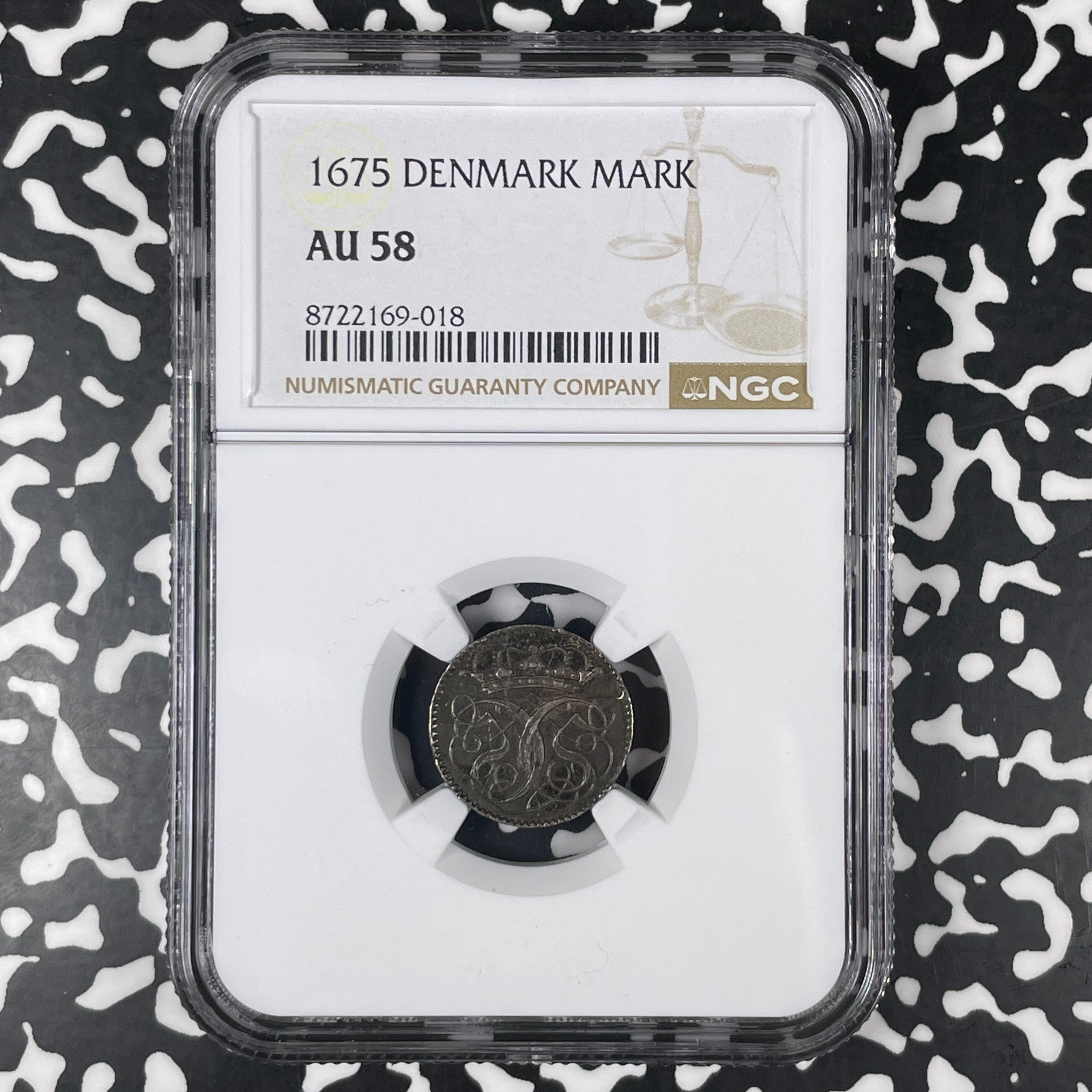 1675 Denmark 1 Mark NGC AU58 Lot#G1815 Silver! Top Graded! Very Scarce!