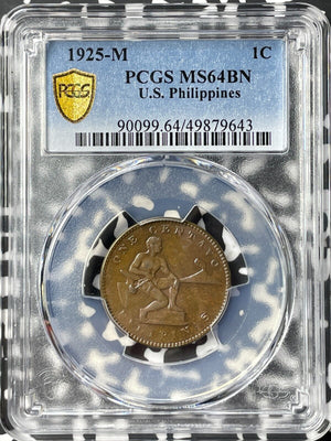 1925-M U.S. Philippines 1 Centavo PCGS MS64BN Lot#G8341 Beautiful Toning!