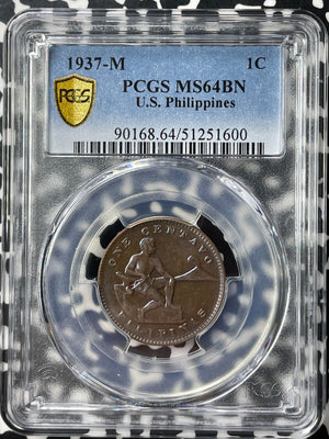 1937-M U.S. Philippines 1 Centavo PCGS MS64BN Lot#G9189 Beautiful Toning!