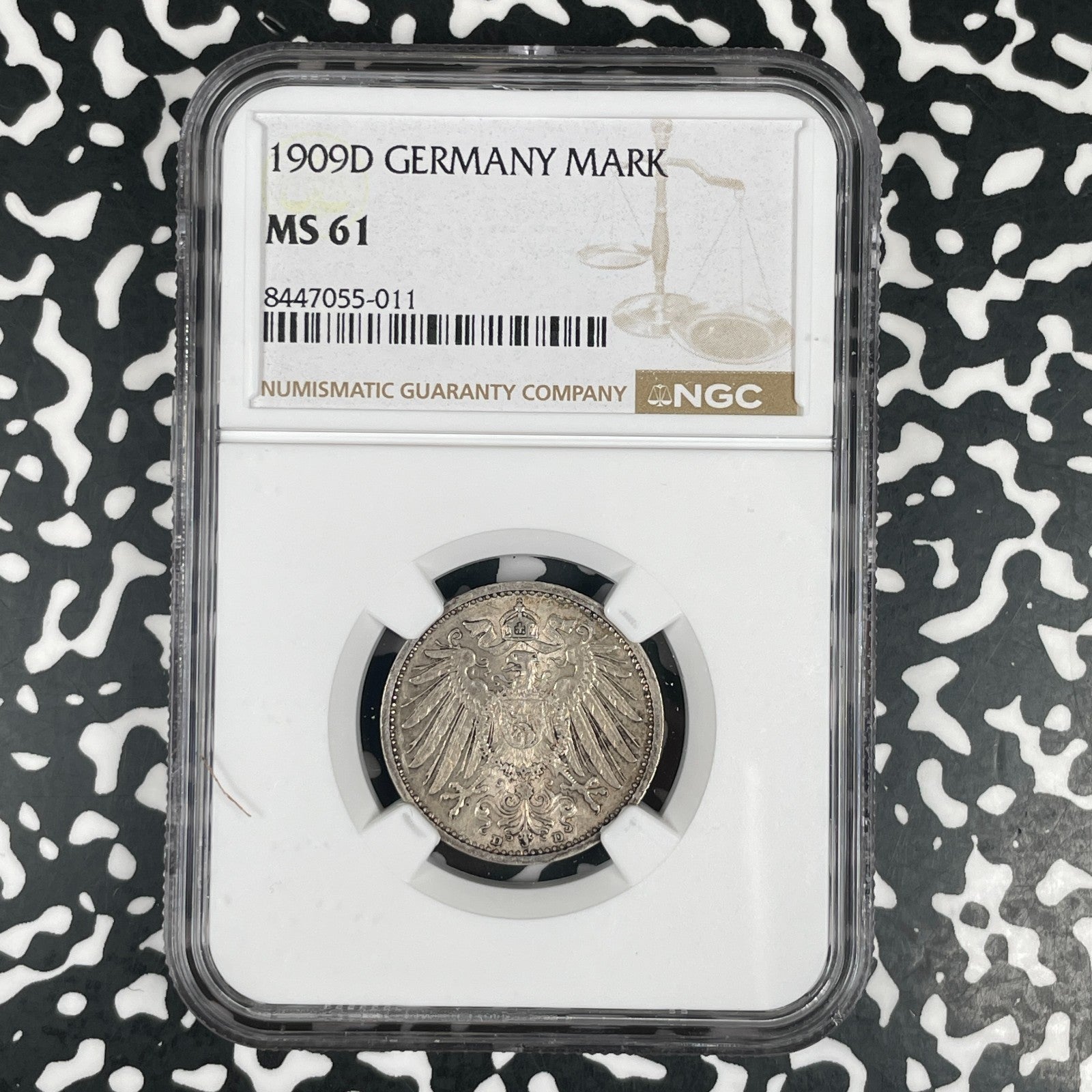 1909-D Germany 1 Mark NGC MS61 Lot#G3583 Silver! Nice UNC! Better Date