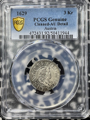 1629 Austria 3 Kreuzer PCGS Cleaned-AU Details Lot#G8732 Silver!