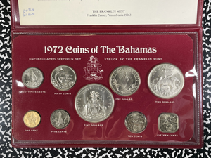 1972 Bahamas 9x Coin Specimen Set Lot#B2619 Including Silver! W/ Case & COA