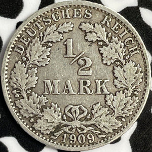 1909-G Germany 1/2 Mark Half Mark Lot#D9168 Silver!