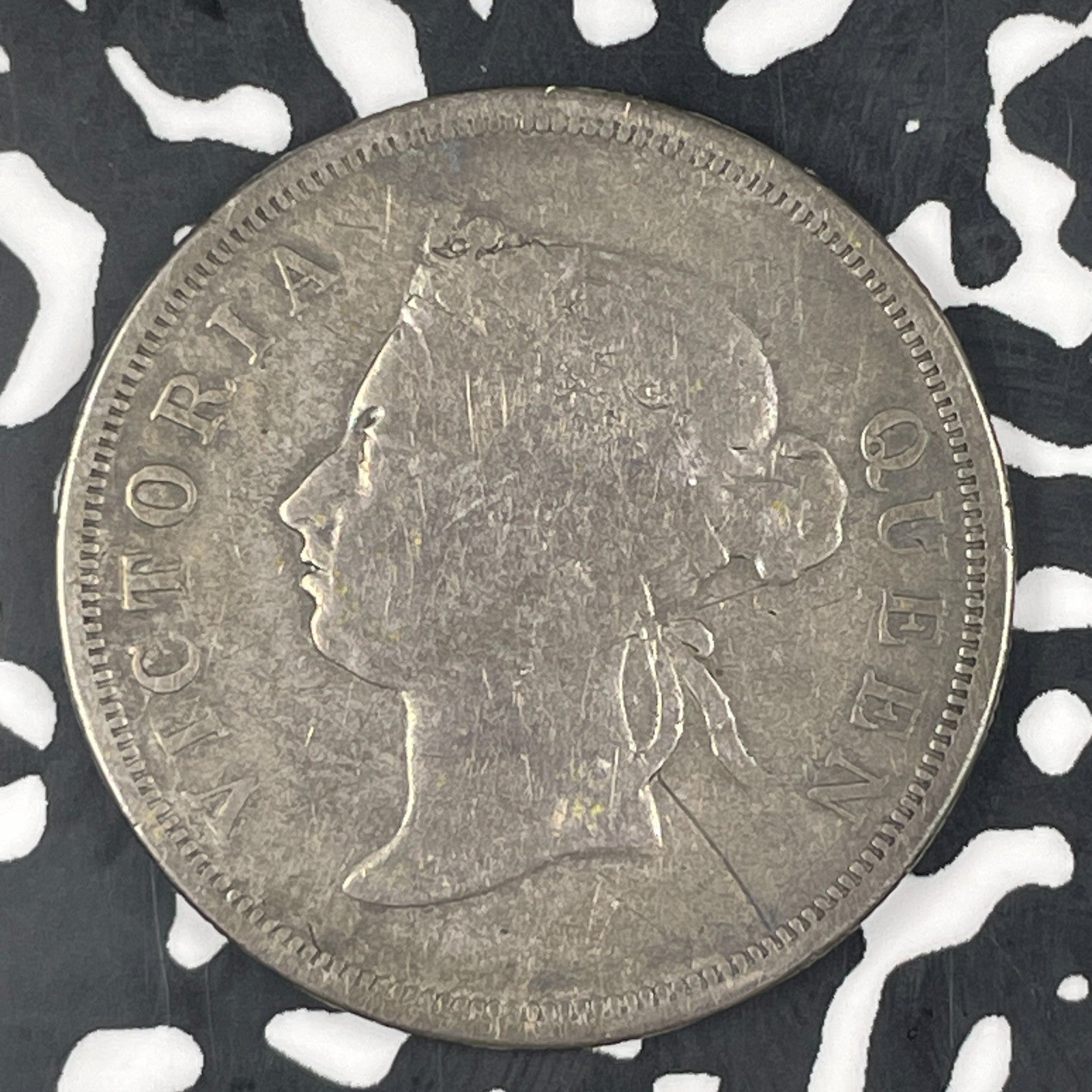 1887 Straits Settlements 50 Cents Lot#C9310 Silver! Scarce! Obverse Scratch