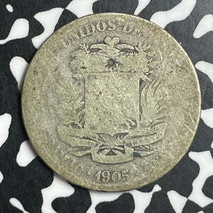 1905 Venezuela 2 Bolivares Lot#T6726 Silver!