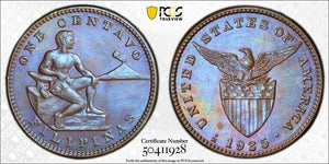 1925-M U.S. Philippines 1 Centavo PCGS MS65BN Lot#G8639 Top Graded! Gem BU!