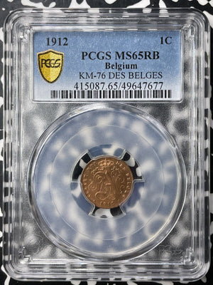 1912 Belgium 1 Centime PCGS MS65RB Lot#G9416 Gem BU! KM#76