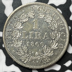 1866-R Papal States 1 Lira Lot#JM7587 Silver! High Grade! Beautiful!