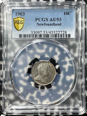 1903 Newfoundland 10 Cents PCGS AU53 Lot#G8751 Silver!