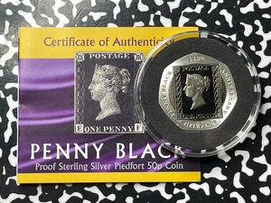 2020 Gibraltar Penny Black Piedfort 50 Pence Coin Lot#OV1452 Silver! Proof!