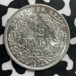 1914-A Germany 1/2 Mark Half Mark Lot#T1566 Silver! High Grade! Beautiful!