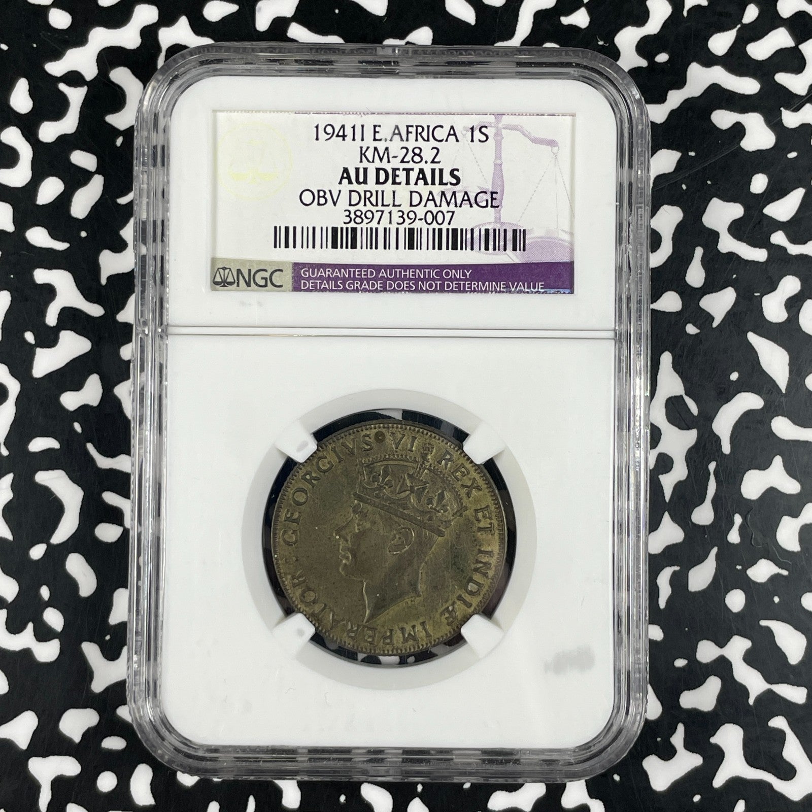 1941-I East Africa 1 Shilling NGC Obverse Drill DMG-AU Details Lot#G2049 KM#28.2