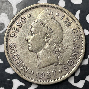 1937 Dominican Republic 1/2 Peso Half Peso Lot#E6834 Silver!