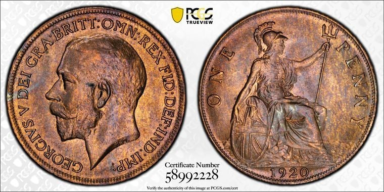 1920 Great Britain 1 Penny PCGS MS64RB Lot#G3987 Choice UNC! S-4051