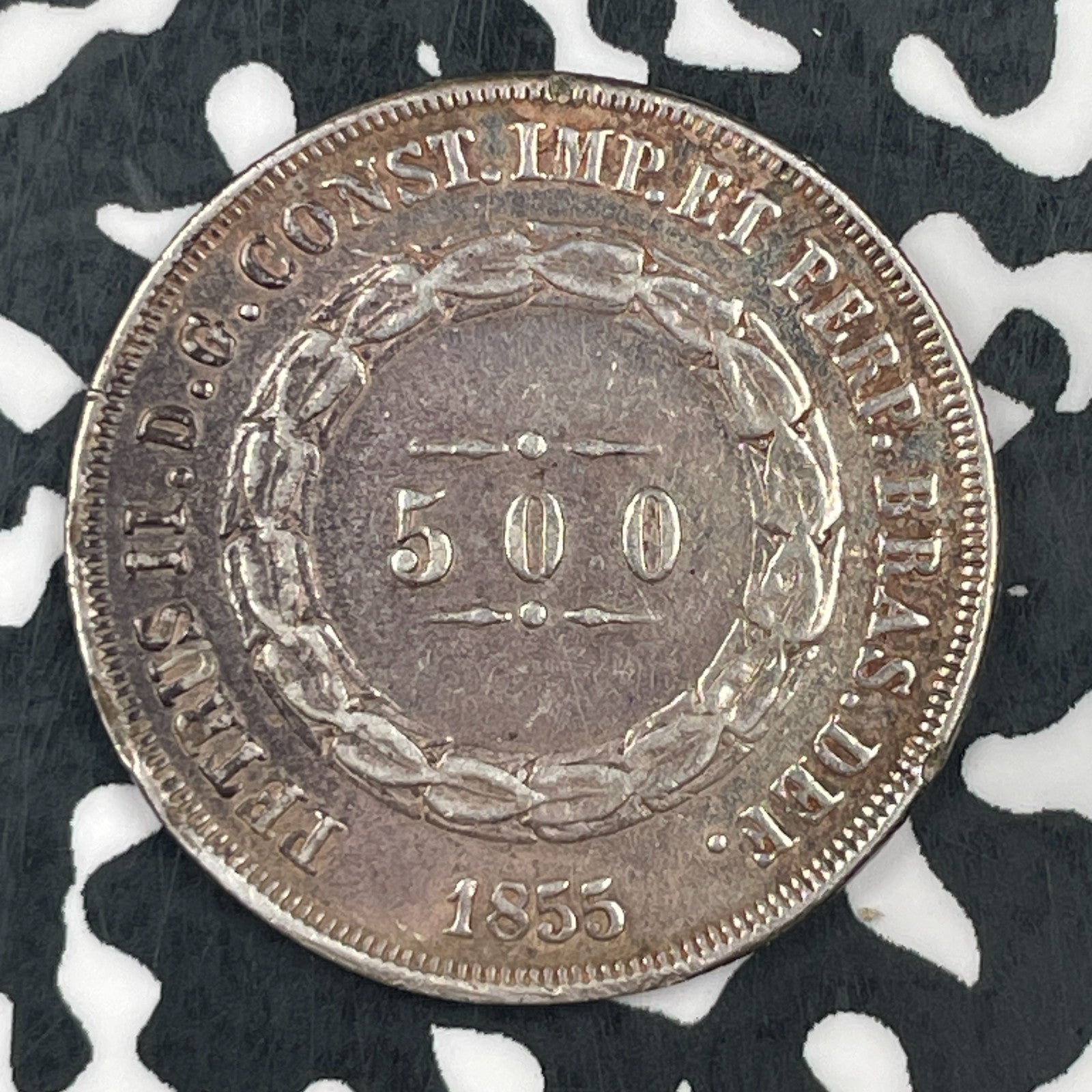 1855 Brazil 500 Reis Lot#F7743 Silver! Cleaned