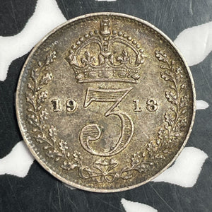 1918 Great Britain 3 Pence Threepence Lot#T2638 Silver!