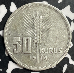 1936 Turkey 50 Kurus Lot#E9189 Silver!