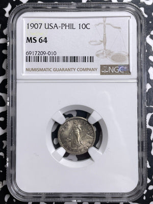 1907 U.S. Philippines 10 Centavos NGC MS64 Lot#G9576 Silver! Choice UNC!