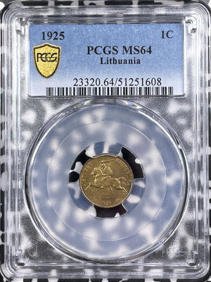 1925 Lithuania 1 Centas PCGS MS64 Lot#G9196 Choice UNC!