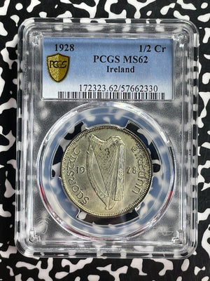 1928 Ireland 1/2 Crown PCGS MS62 Lot#G785 Silver! Nice UNC!
