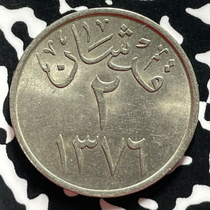 AH 1376 (1958) Saudi Arabia 2 Qirsh Lot#T4444 High Grade! Beautiful!