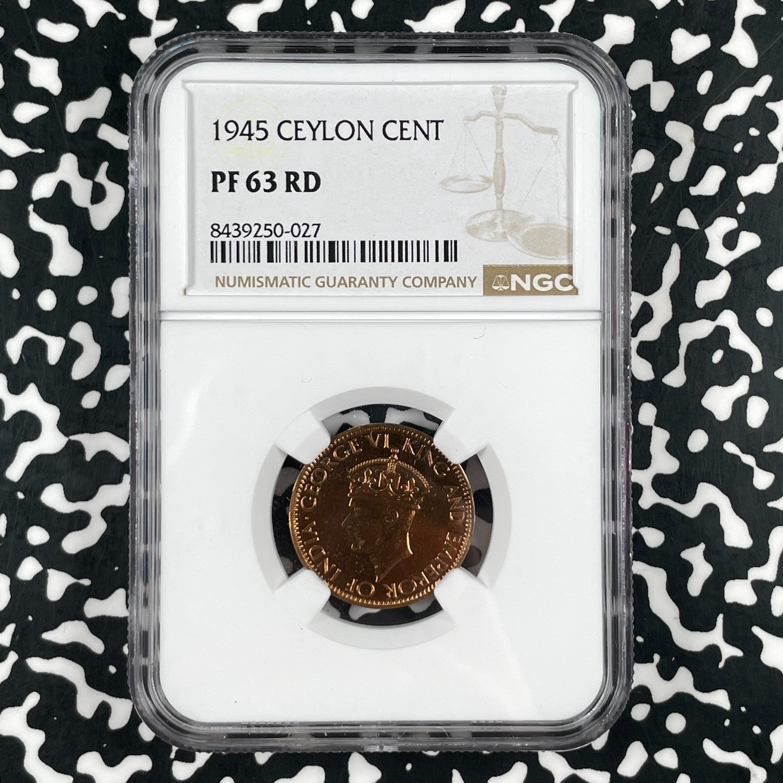 1945 Ceylon 1 Cent NGC PR63RD Lot#G3361 Proof! Choice UNC! Scarce!