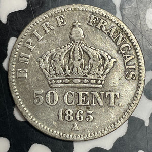 1865-A France 50 Centimes Lot#T3265 Silver!