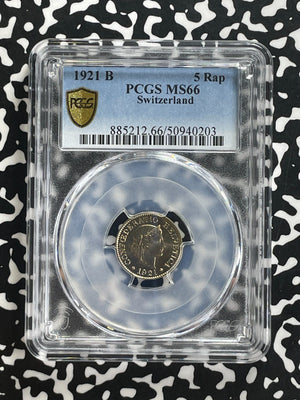 1921-B Switzerland 5 Rappen PCGS MS66 Lot#WG4 Gem BU!