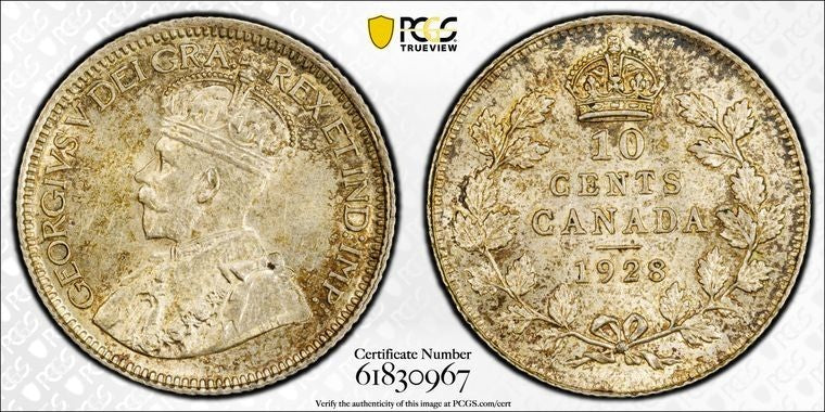 1928 Canada 10 Cents PCGS MS64 Lot#G3546 Silver! Choice UNC!