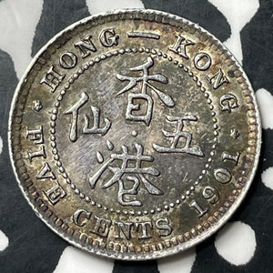 1901 Hong Kong 5 Cents Lot#E6840 Silver! High Grade! Beautiful!