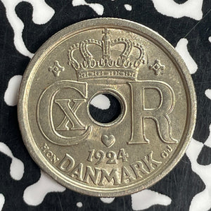1924 Denmark 25 Ore Lot#T8073 High Grade! Beautiful!
