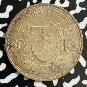 1944 Slovakia 50 Korun Lot#T1021 Silver! High Grade! Beautiful!