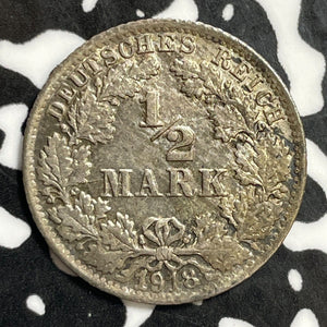 1918-F Germany 1/2 Mark Half Mark Lot#E5229 Silver! High Grade! Beautiful!