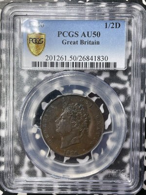 1826 Great Britain George IV 1/2 Penny PCGS AU50 Lot#G9407