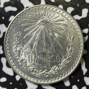 1943 Mexico 1 Peso Lot#E5007 Silver! High Grade! Beautiful!