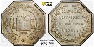 "1858" France Peronne Notaries Jeton PCGS MS63 Lot#G7744 Silver! Choice UNC!