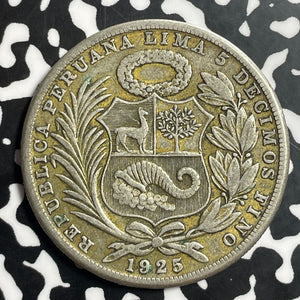 1925 Peru 1 Sol Lot#T1492 Large Silver Coin!