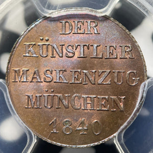 1840 Germany Bavaria Masked Artists Parade Medal PCGS MS66BN Lot#G9344 Gem BU!