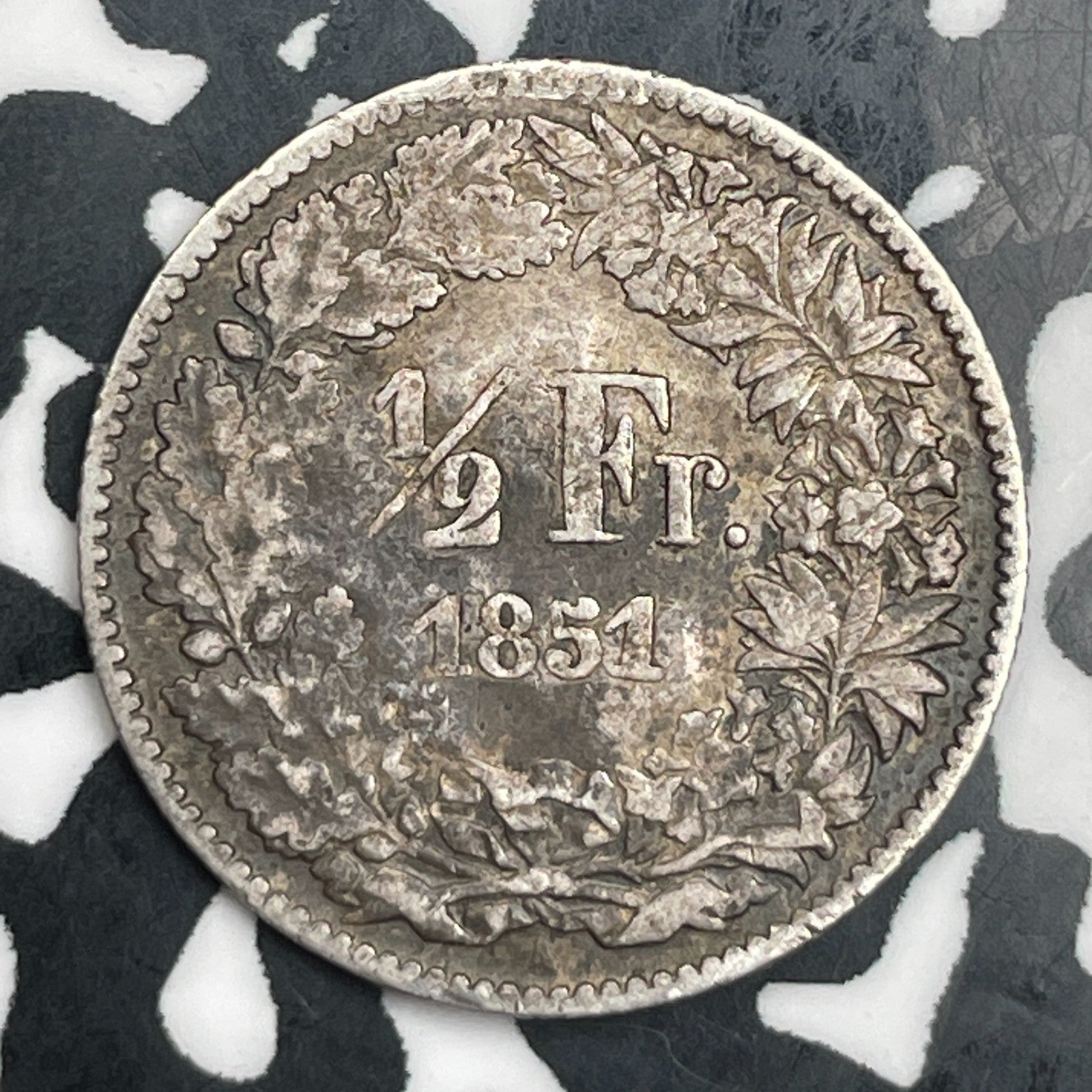1851-A Switzerland 1/2 Franc Half Franc Lot#F7942 Silver! Damaged